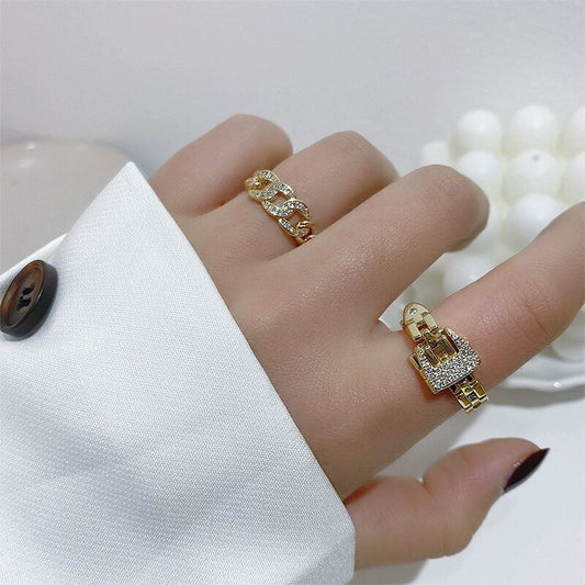 Women's Metal Chain Belt Buckle Ring Copper Geometric Electroplated