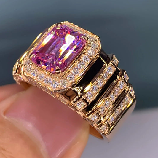 Women's Pink Crystal Wedding Engagement Ring Copper Zircon Geometric Style