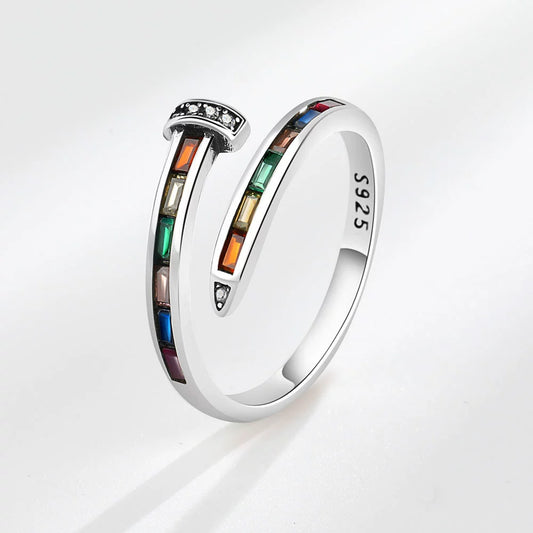 Women's Retro Geometric Copper Open Ring With Rainbow Drill And Electroplating