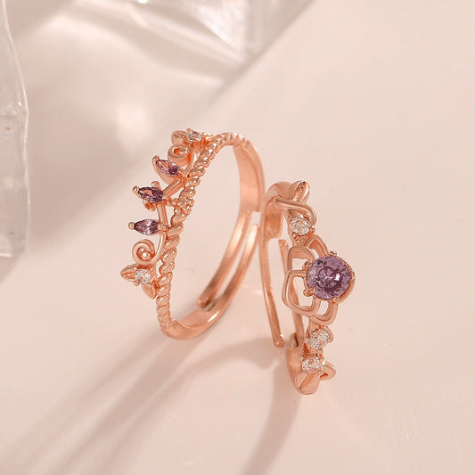 Women's Rose Plated Copper Open Ring With Geometric Design And Diamond Treatment
