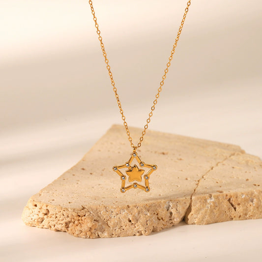 Women's Stainless Steel And Titanium Steel Geometric Star Diamond Pendant Necklace