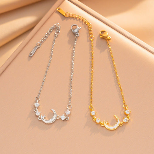 Women's Titanium Steel Crescent Moon Bracelet With Real Gold Plating Simple Light Luxury Fashion Jewelry