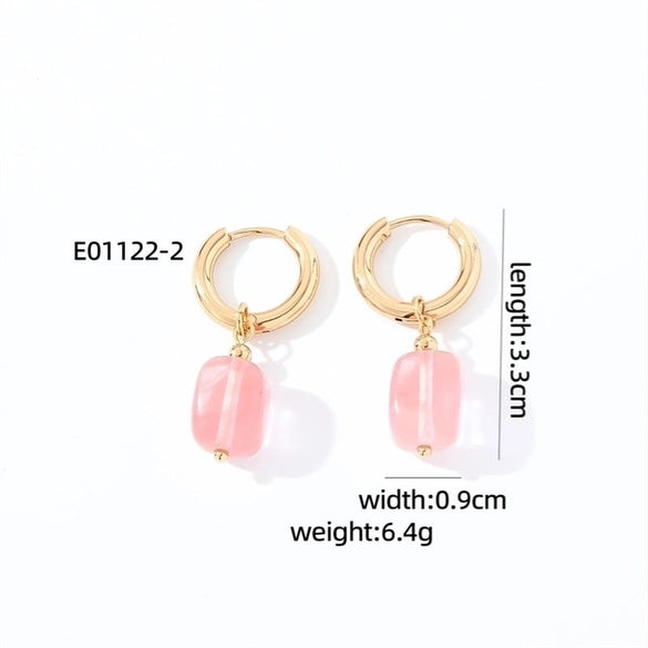 1 Pair Casual Vintage Style Simple Style Square Plating Stainless Steel Natural Stone Drop Earrings