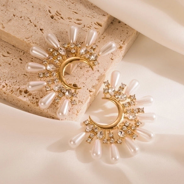 1 Pair Fashion C Shape Inlay Stainless Steel Titanium Steel Pearl Zircon Ear Studs