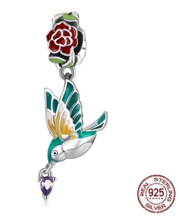 1 Piece Sterling Silver Zircon Enamel Inlay Polished Pendant Beads