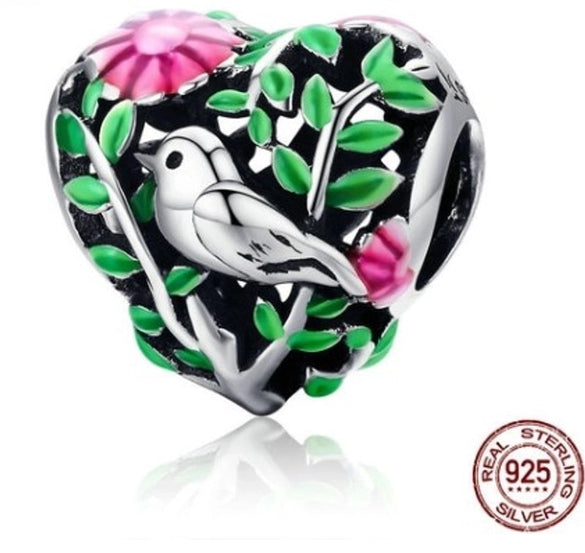 1 Piece Sterling Silver Zircon Enamel Inlay Polished Pendant Beads