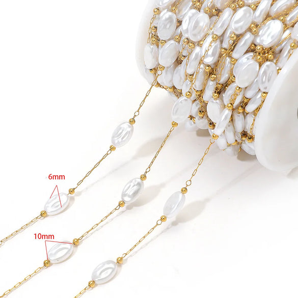 1 M 304 Stainless Steel Imitation Pearl 8*13mm Jewelry Accessories Chain