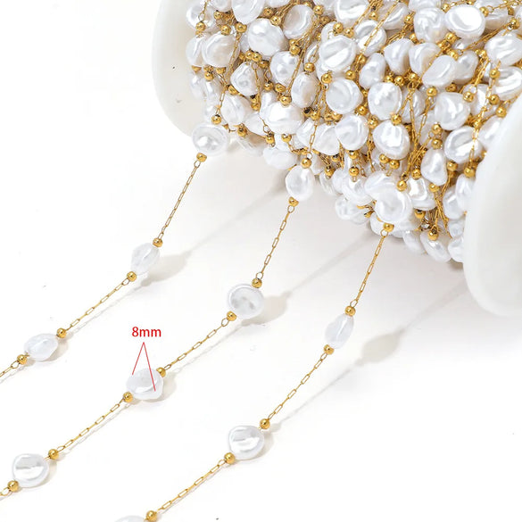 1 M 304 Stainless Steel Imitation Pearl 8*13mm Jewelry Accessories Chain