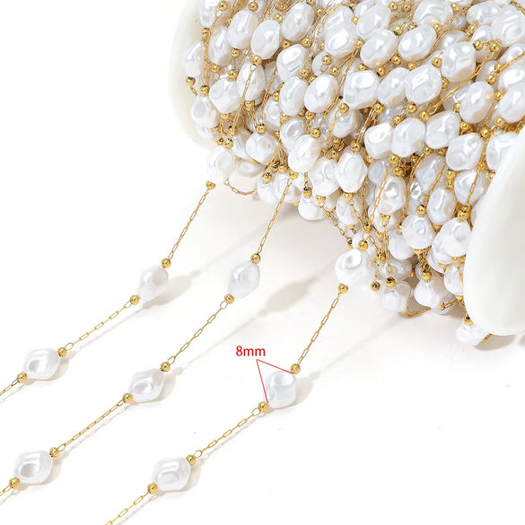 1 M 304 Stainless Steel Imitation Pearl 8*13mm Jewelry Accessories Chain