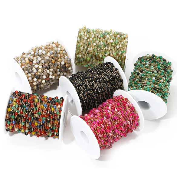 1 M 304 Stainless Steel Natural Stone Diameter 3mm Diameter 4mm Jewelry Accessories Chain