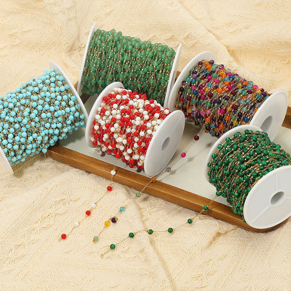 1 M 304 Stainless Steel Natural Stone Diameter 3mm Diameter 4mm Jewelry Accessories Chain