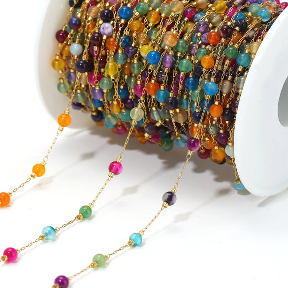 1 M 304 Stainless Steel Natural Stone Diameter 3mm Diameter 4mm Jewelry Accessories Chain