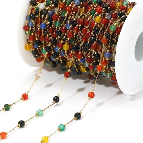 1 M 304 Stainless Steel Natural Stone Diameter 3mm Diameter 4mm Jewelry Accessories Chain