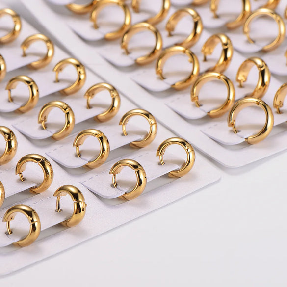 1 Pack Of 12 Pairs Vintage Style Classic Style Commute Circle 304 Stainless Steel Earrings