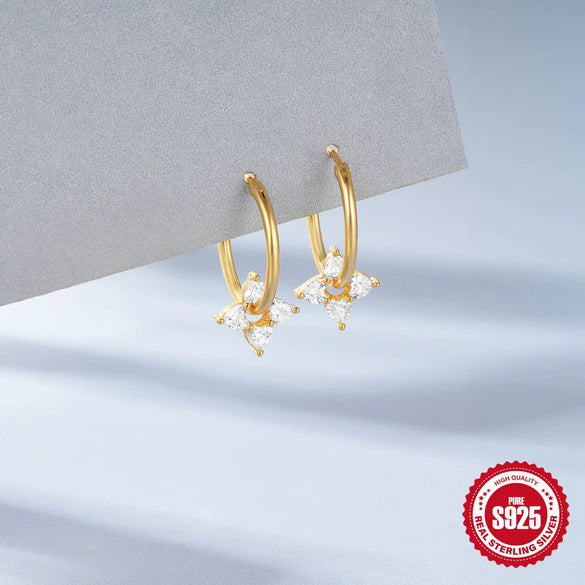 1 Pair 925 Sterling Silver Opal Zircon 925 Sterling Silver Earrings Geometric Flower Earrings