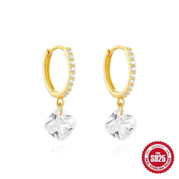 1 Pair 925 Sterling Silver Zircon 925 Sterling Silver Earrings Geometric Drop Earrings