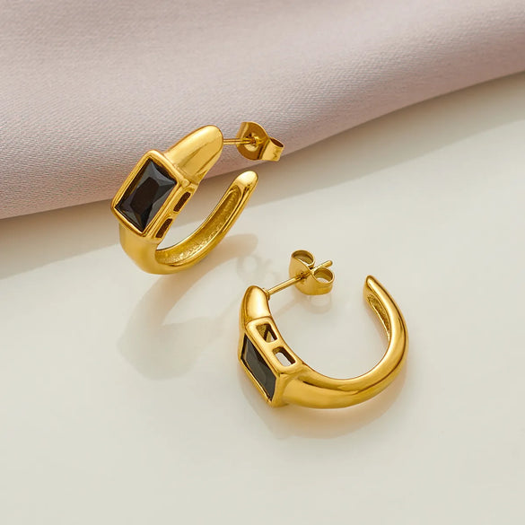 1 Pair Baroque Style Novelty Simple Style C Shape Inlay 304 Stainless Steel Zircon 18K Gold Plated Ear Studs