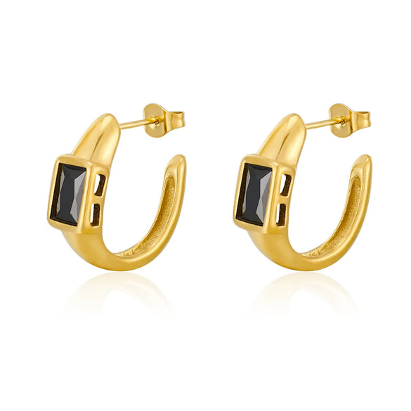 1 Pair Baroque Style Novelty Simple Style C Shape Inlay 304 Stainless Steel Zircon 18K Gold Plated Ear Studs