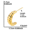 1 Pair Basic Modern Style Classic Style C Shape Solid Color Twist Plating 304 Stainless Steel 18K Gold Plated Ear Studs