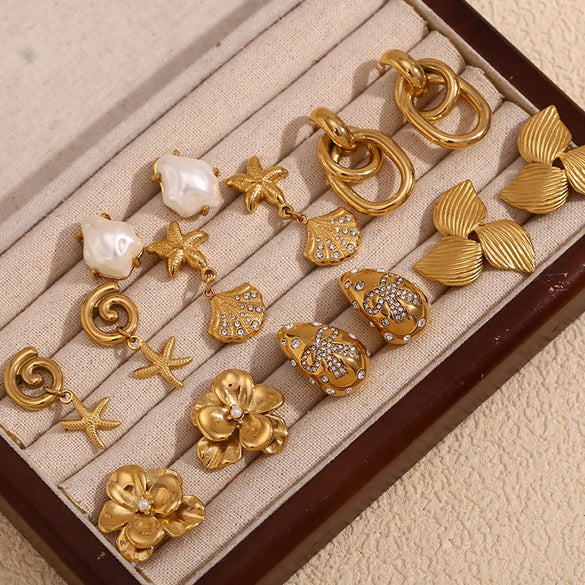 1 Pair Basic Modern Style Classic Style Starfish Flower Bow Knot Plating 304 Stainless Steel 18K Gold Plated Drop Earrings Ear Studs