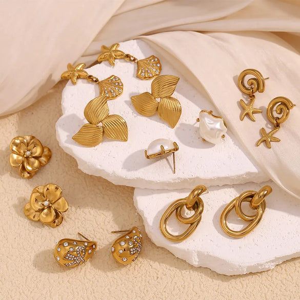 1 Pair Basic Modern Style Classic Style Starfish Flower Bow Knot Plating 304 Stainless Steel 18K Gold Plated Drop Earrings Ear Studs