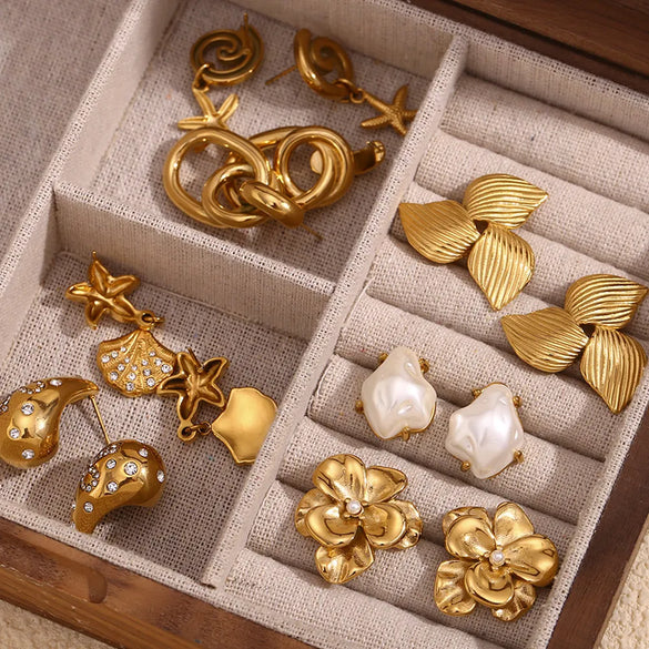 1 Pair Basic Modern Style Classic Style Starfish Flower Bow Knot Plating 304 Stainless Steel 18K Gold Plated Drop Earrings Ear Studs