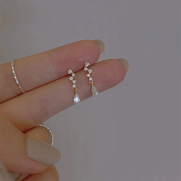 1 Pair Basic Simple Style Solid Color Plating Inlay Stainless Steel Crystal Zircon Drop Earrings