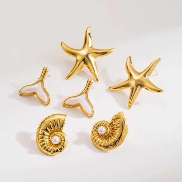 1 Pair Basic Tropical Simple Style Starfish Conch Mermaid Plating 304 Stainless Steel Ear Studs