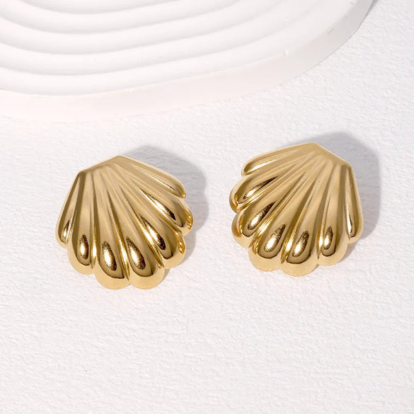 1 Pair Beach Shell Plating 304 Stainless Steel 18K Gold Plated Ear Studs