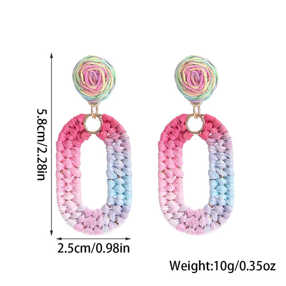 1 Pair Bohemian Beach Pastoral Oval Rattan Iron Drop Earrings