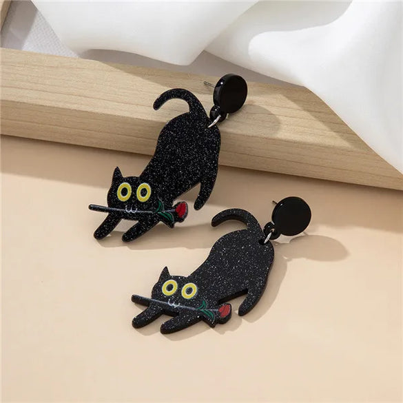 1 Pair Cartoon Style Cute Animal Cat Rose Slice Printing Arylic Drop Earrings