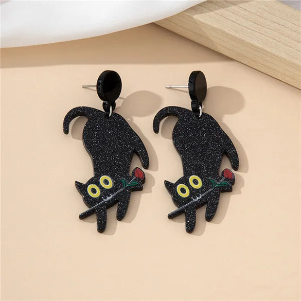 1 Pair Cartoon Style Cute Animal Cat Rose Slice Printing Arylic Drop Earrings