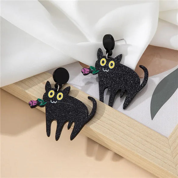 1 Pair Cartoon Style Cute Animal Cat Rose Slice Printing Arylic Drop Earrings