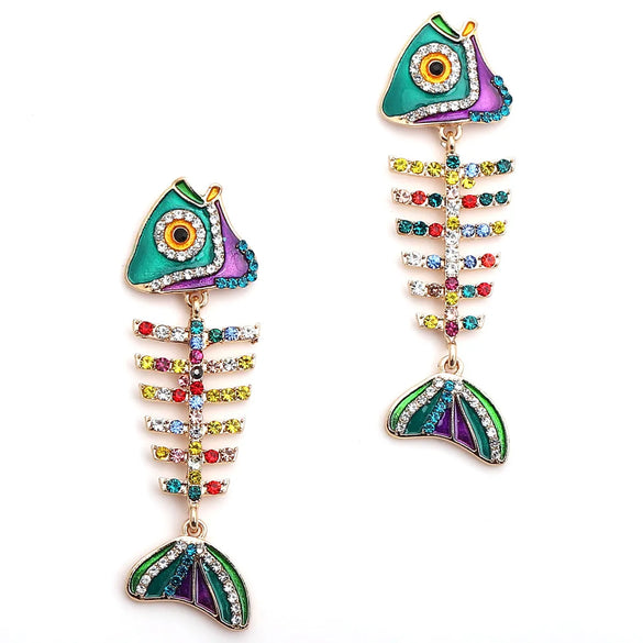 1 Pair Cartoon Style Simple Style Fish Bone Plating Zinc Alloy Artificial Rhinestones Drop Earrings