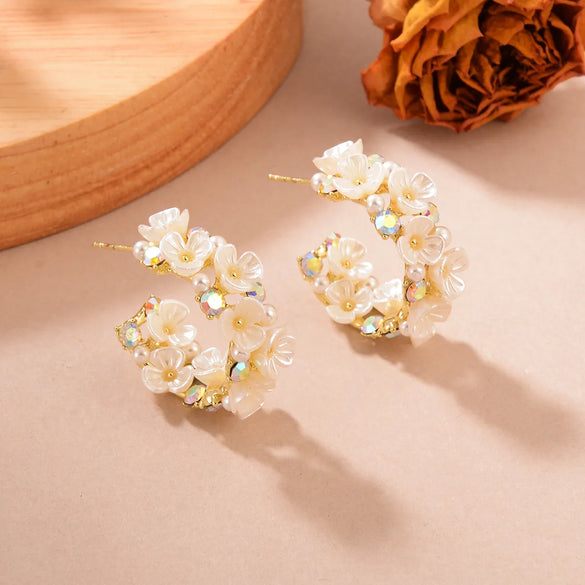 1 Pair Casual Elegant Flower Plating Alloy Rhinestones Pearl 14k Gold Plated Ear Studs