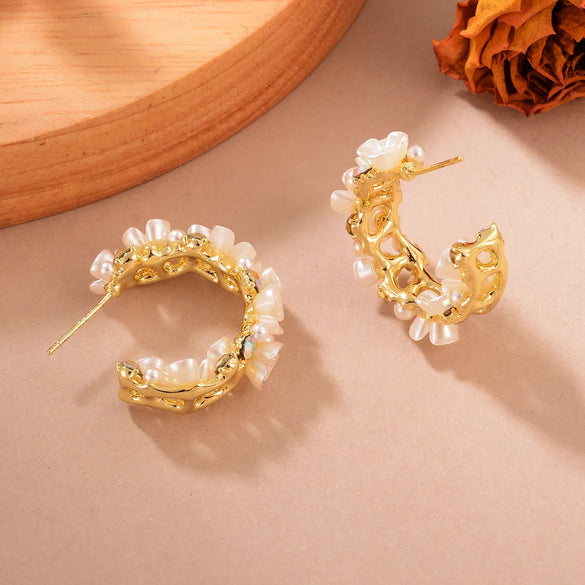 1 Pair Casual Elegant Flower Plating Alloy Rhinestones Pearl 14k Gold Plated Ear Studs