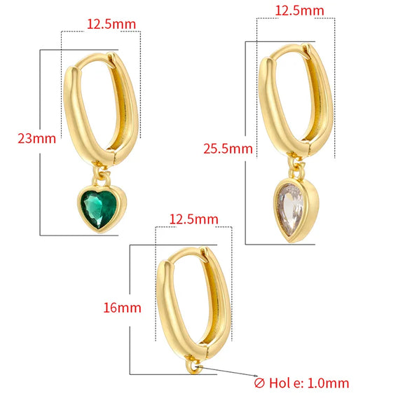 1 Pair Casual Elegant Simple Style Water Droplets Heart Shape Inlay Copper Zircon 18K Gold Plated Drop Earrings