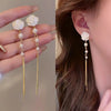 1 Pair Casual Flower Tassel Pearl Inlay Alloy Rhinestones Drop Earrings