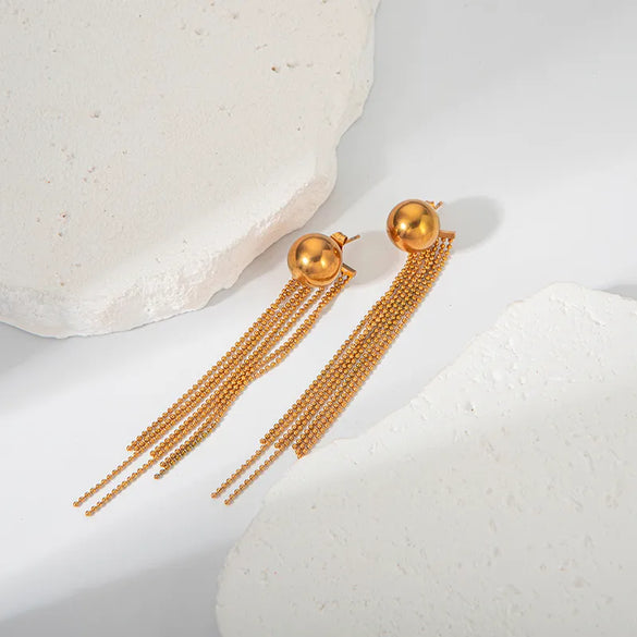 1 Pair Casual Hawaiian Classic Style C Shape Round Tassel Tassel Plating 304 Stainless Steel 14K Gold Plated Drop Earrings