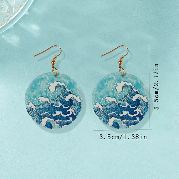 1 Pair Casual Hawaiian Marine Style Geometric Sea Wave Arylic Drop Earrings