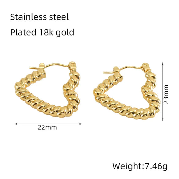 1 Pair Casual Heart Shape 304 Stainless Steel 18K Gold Plated Hoop Earrings