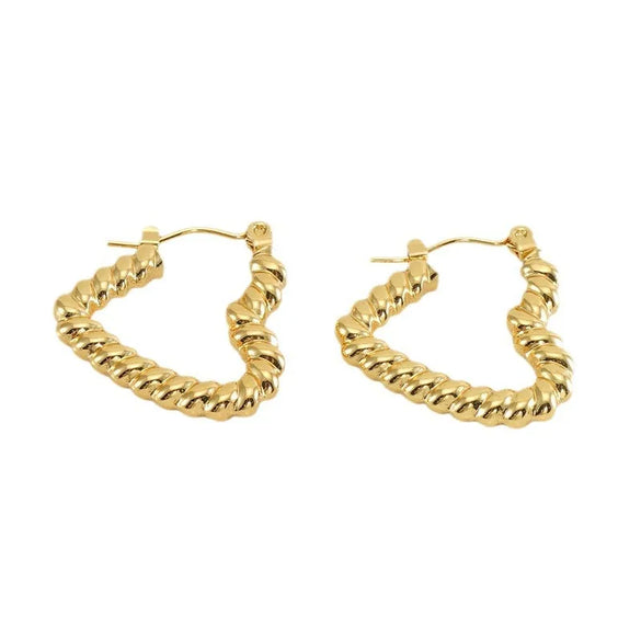 1 Pair Casual Heart Shape 304 Stainless Steel 18K Gold Plated Hoop Earrings