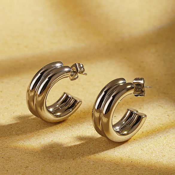 1 Pair Casual Simple Style C Shape 304 Stainless Steel 18K Gold Plated Ear Studs
