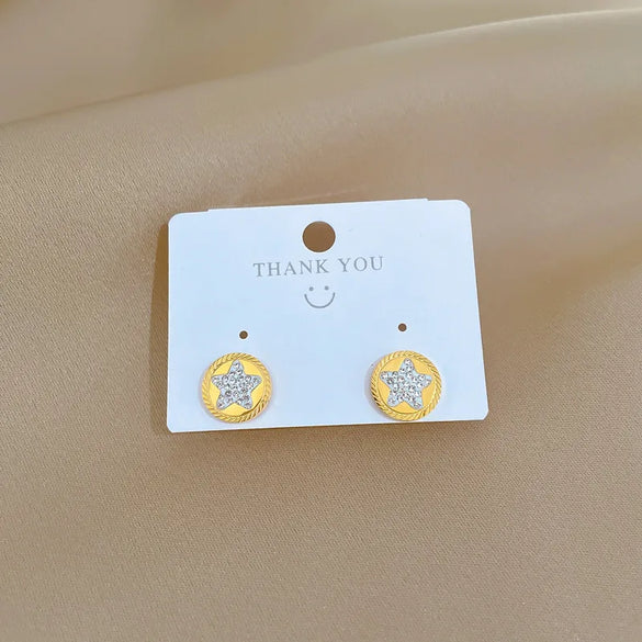 1 Pair Casual Simple Style Classic Style Pentagram Round Inlay Titanium Steel Artificial Diamond Ear Studs