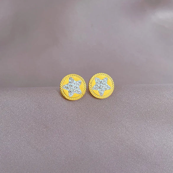 1 Pair Casual Simple Style Classic Style Pentagram Round Inlay Titanium Steel Artificial Diamond Ear Studs