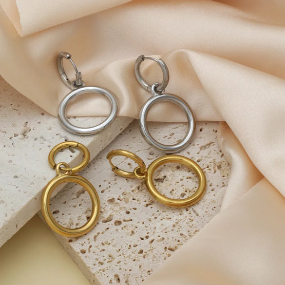1 Pair Casual Simple Style Commute Round Polishing 304 Stainless Steel 18K Gold Plated Drop Earrings