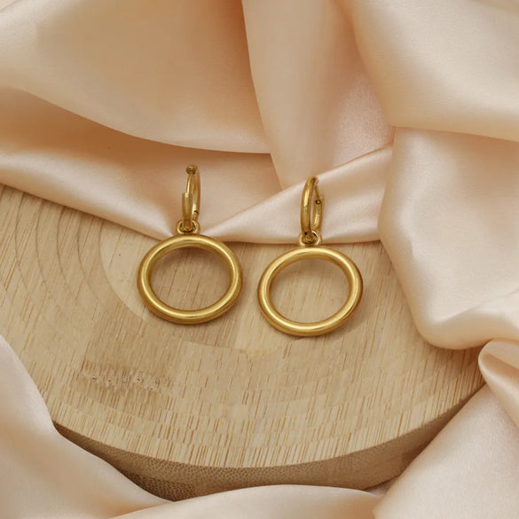 1 Pair Casual Simple Style Commute Round Polishing 304 Stainless Steel 18K Gold Plated Drop Earrings