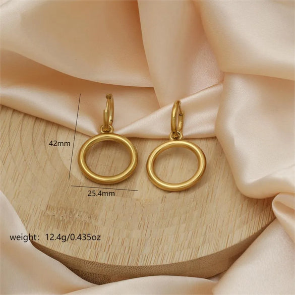 1 Pair Casual Simple Style Commute Round Polishing 304 Stainless Steel 18K Gold Plated Drop Earrings