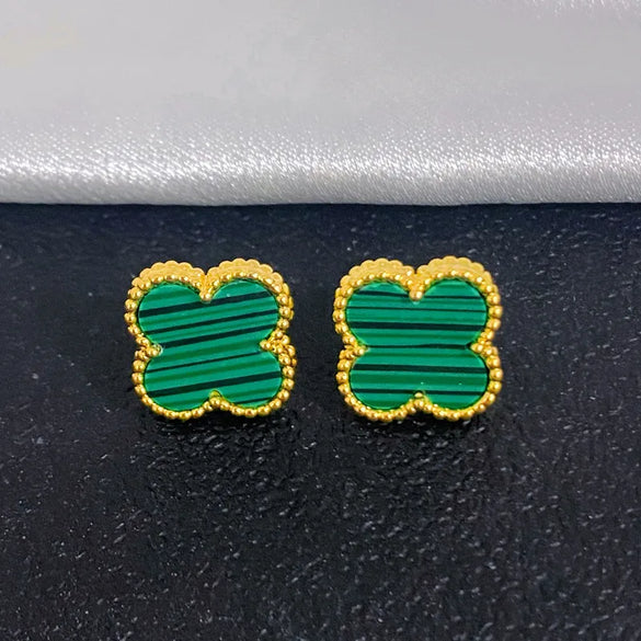 1 Pair Casual Simple Style Four Leaf Clover Plating Inlay Copper Shell Zircon Drop Earrings