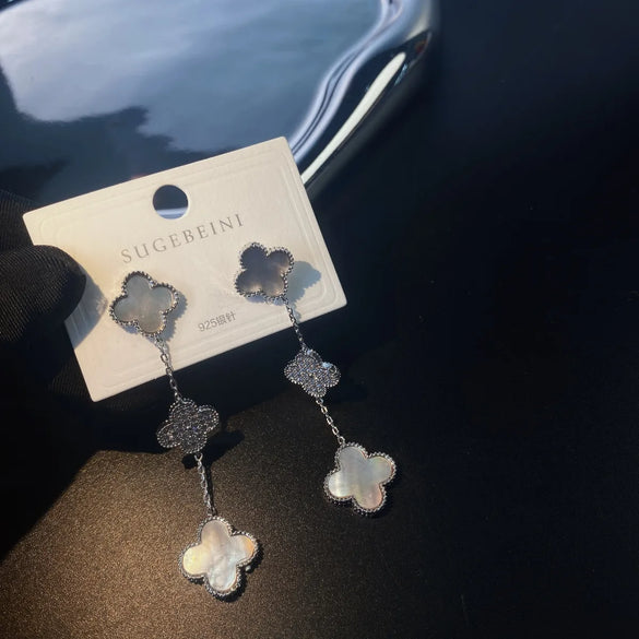 1 Pair Casual Simple Style Four Leaf Clover Plating Inlay Copper Shell Zircon Drop Earrings